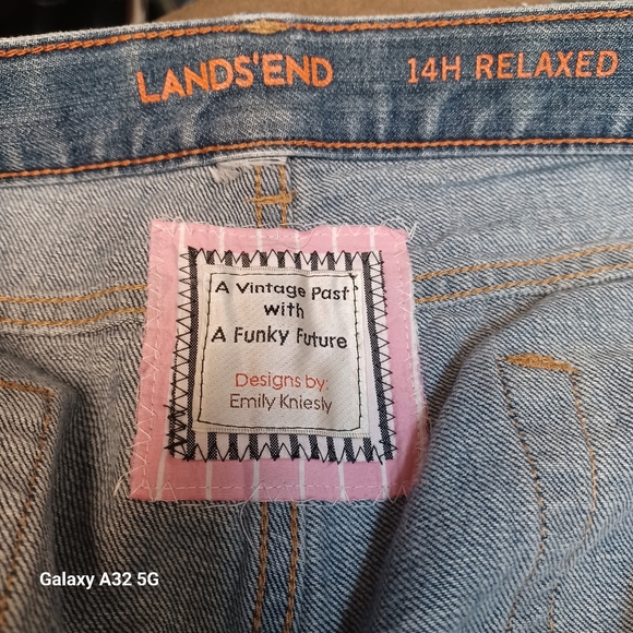Lands' End Blue Ankle Cropped Jeans with Playful Patchwork Size 14 - Picture 2 of 14